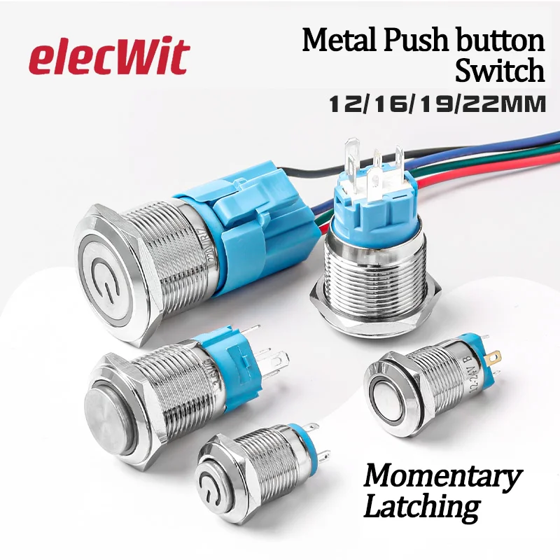 

5pcs 16mm Flat Metal push button switch self-reset self-locking latching momentary without LED