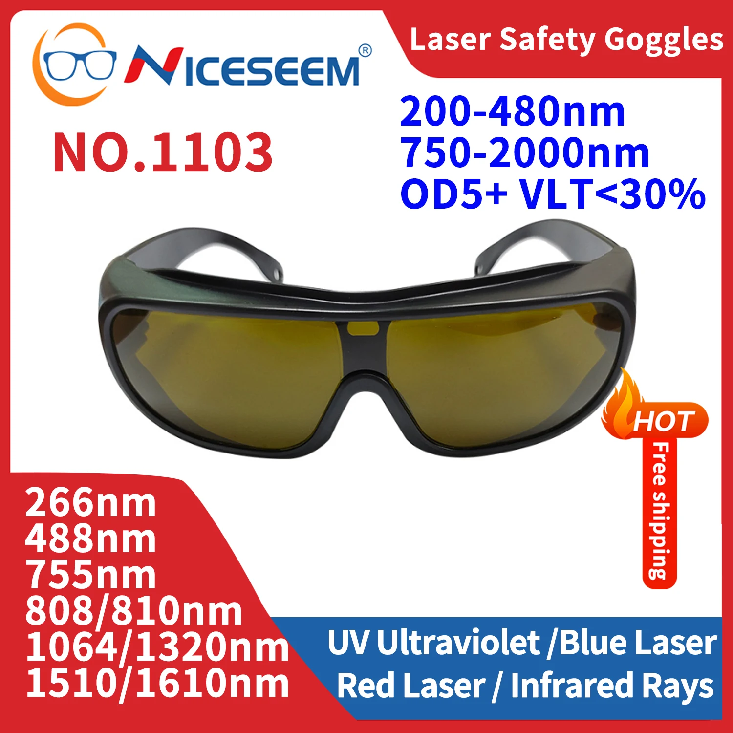 Eye Goggle IPL Depilação Depiladora, Lentes Ópticas de Segurança Laser, Luz Azul Verde, Lazer Dental Industrial Goggles, IR UV, FPV