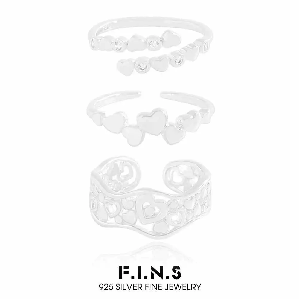 

F.I.N.S Original Korean Style Versatile S925 Sterling Silver Heart-Shaped Bead Ring For Women Stackable Open Finger Fine Jewelry