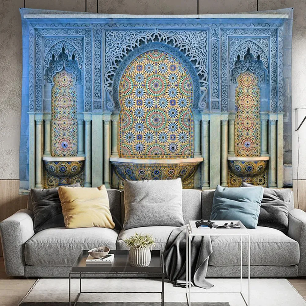 Moroccan Architectural Tapestry Wall Hanging Islamic Vintage Luxury Geometric European Bohemian Home Decor Tapestry Mural Screen