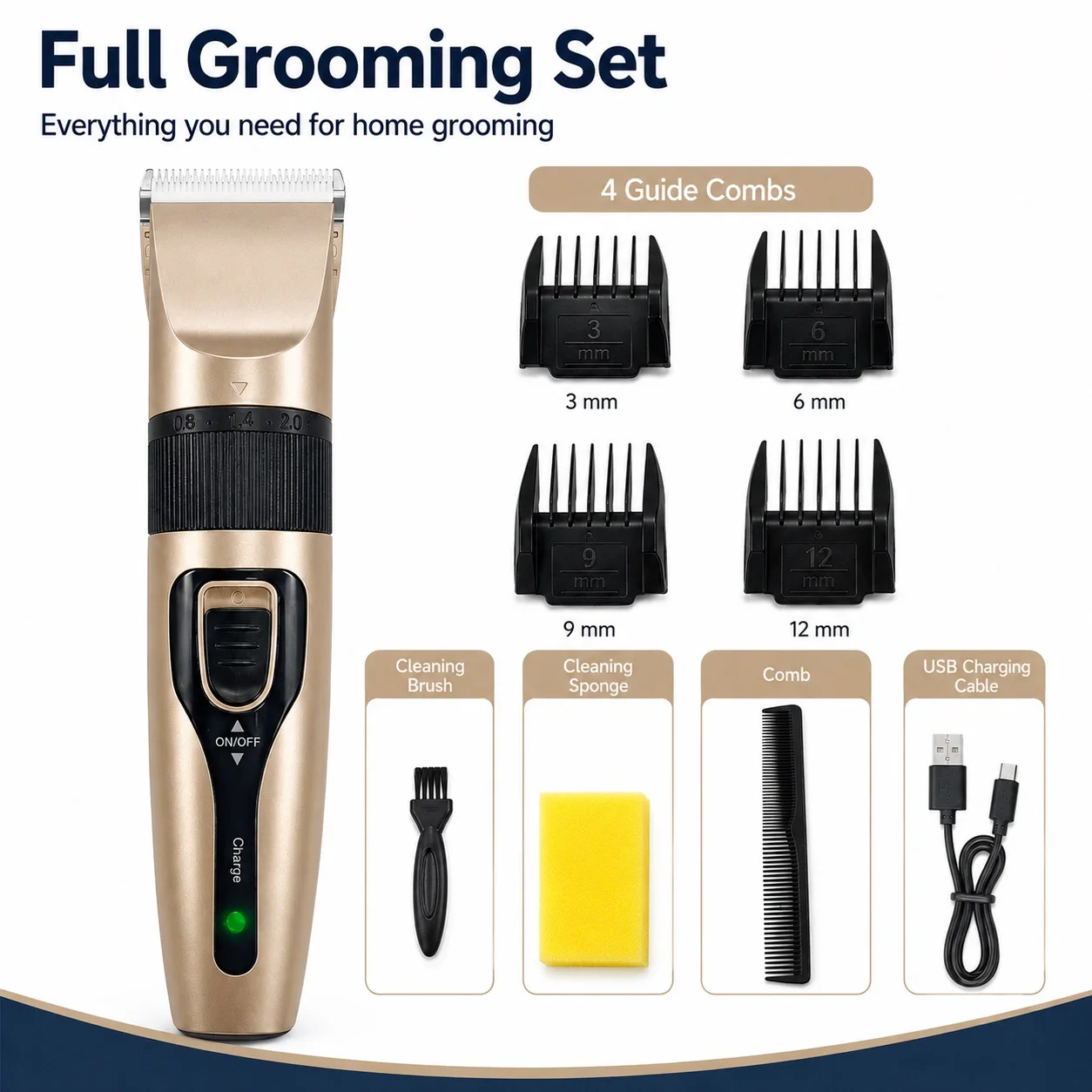 Electric Hair Clipper for Men, Home-Use Hair Trimmer with Multiple Adjustable Hair Length Settings, USB Charging, Low Noise, Professional Hair Sculpting and Trimming Machine, Portable Self-Service Hair Styling Tool