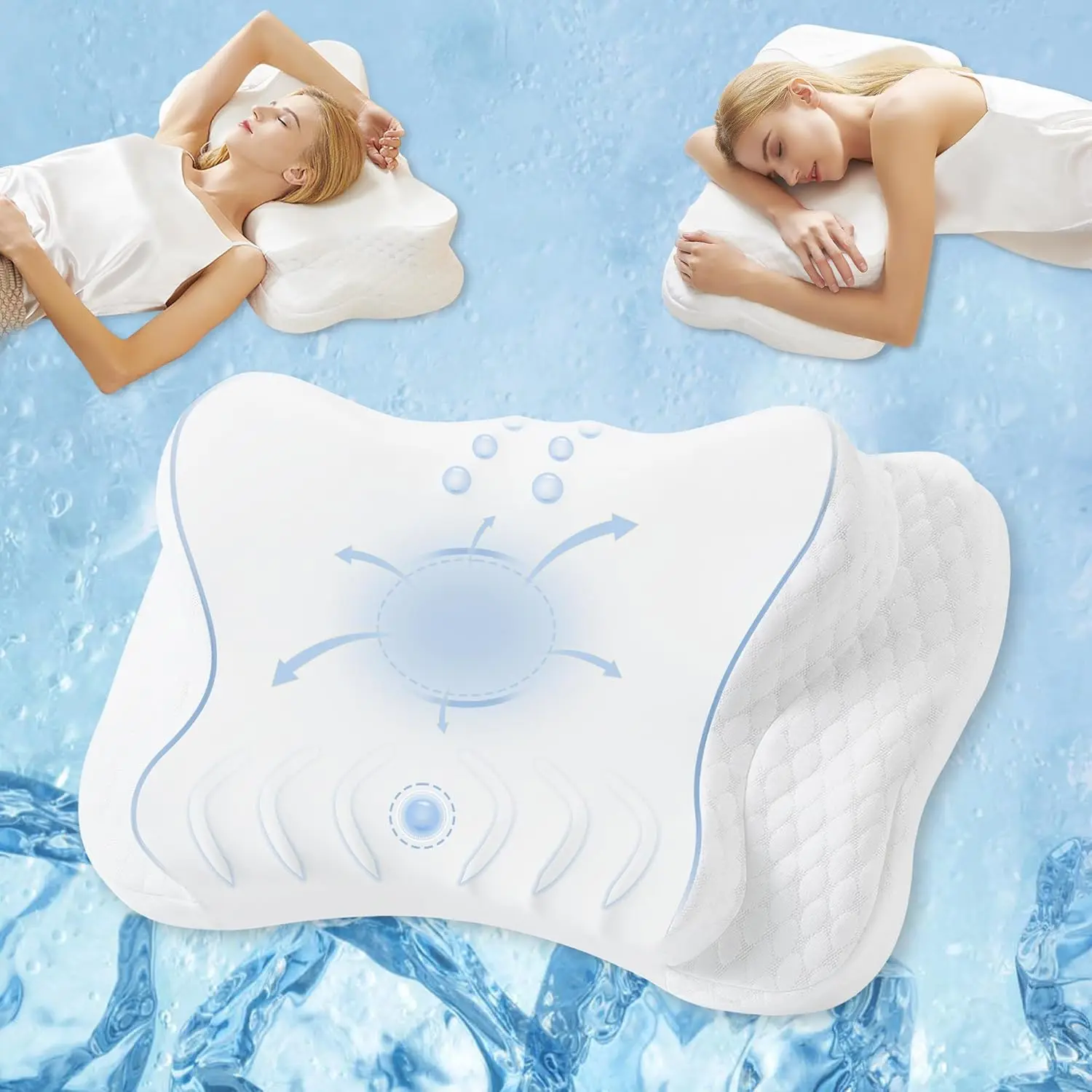 

Adjustable Cooling Memory Foam Neck Pillow for Side, Back, Stomach Sleepers in White