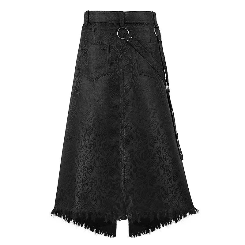 Punk Pleated Skirt Cosplay Gothic Leather Belt Medieval Roman Warrior Kilt Metal Chian Asymmetry Halloween Costume For Men\'s