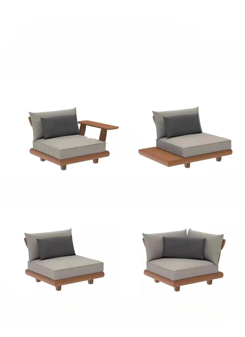 

X188Outdoor Sofa Teak Courtyard Villa Solid Wood Outdoor Indoor Rainproof and Sun Protection Tea Table Combination Chinese Furni