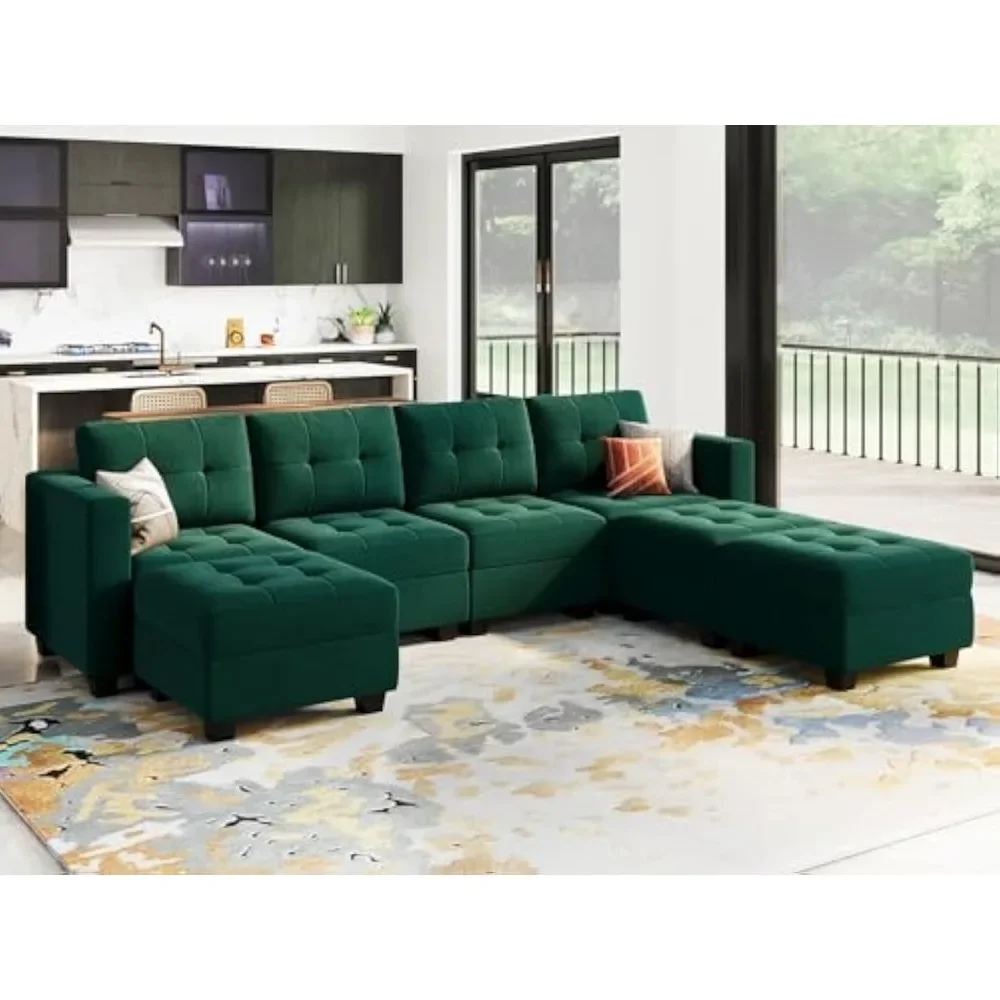 

U-Shaped Modular Sectional Sofa with Storage Seats, 7 Seats Adjustable Backrest Sleeper Couch with Reversible Chaise