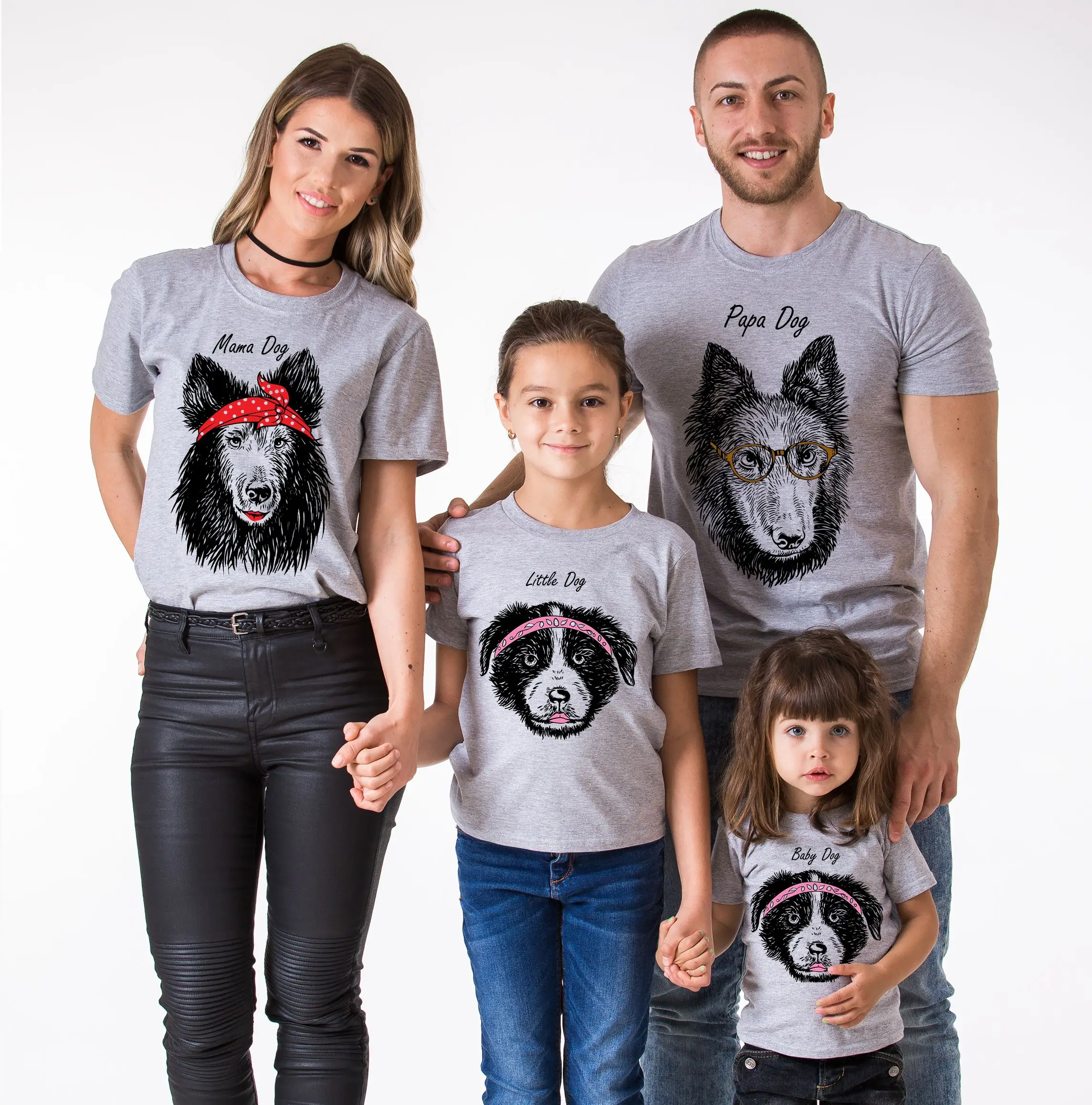 

Papa Dog, Mama Dog, Little Dog, Baby Dog Shirts Family Matching Outfits Mom and Dad and Children Summer T- Shirt