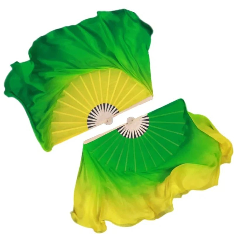 

Real Silk and Silk-imitation Dance Fan Jiaozhou Classical Double-sided Silk Fan Yellow-green Gradient Yangko Fan Performance