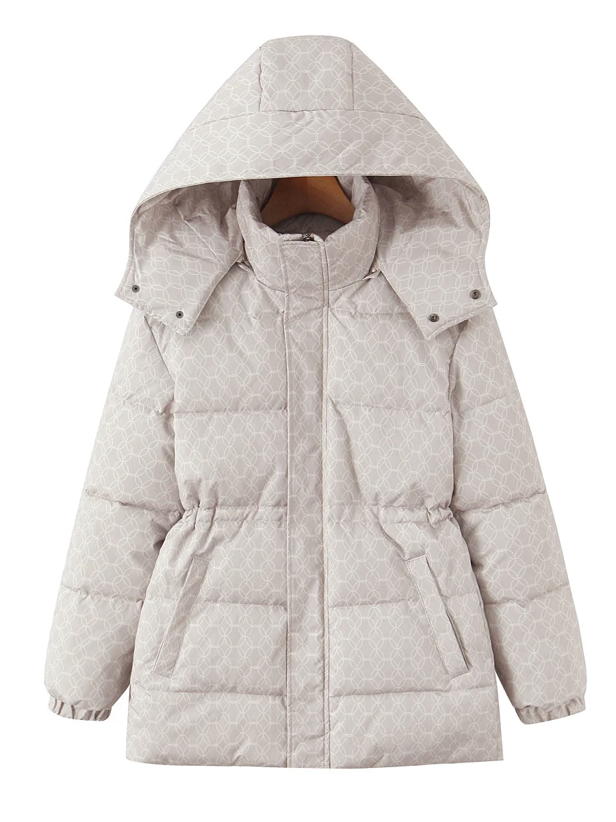 

Зимнее хлопковое пальто с капюшоном и принтом в стиле ретро, женское теплое утягивающее хлопковое пальто с застежкой на талии, верхняя одежда, длинная молния све