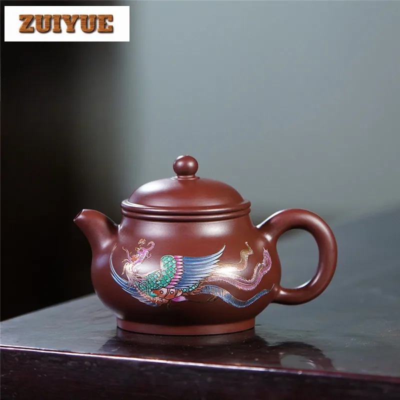 

240 мл классические чайники из фиолетовой глины Исин, цветная эмаль ручной работы, кастрюля с необработанной рудой, фиолетовый чайник с грязью Zhu с фильтром, чайный сервиз Zisha