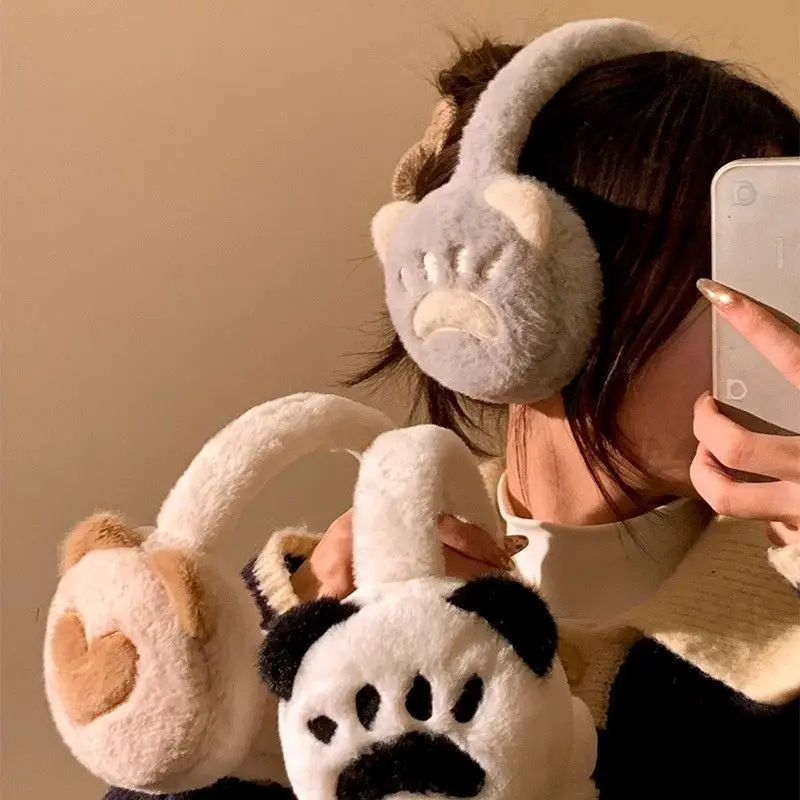 Lovely Claw Earmuffs Cartoon Plush Foldable Earcap Winter Outdoor Windproof Warm Thickened Ear Muffs for Women Furry Headband