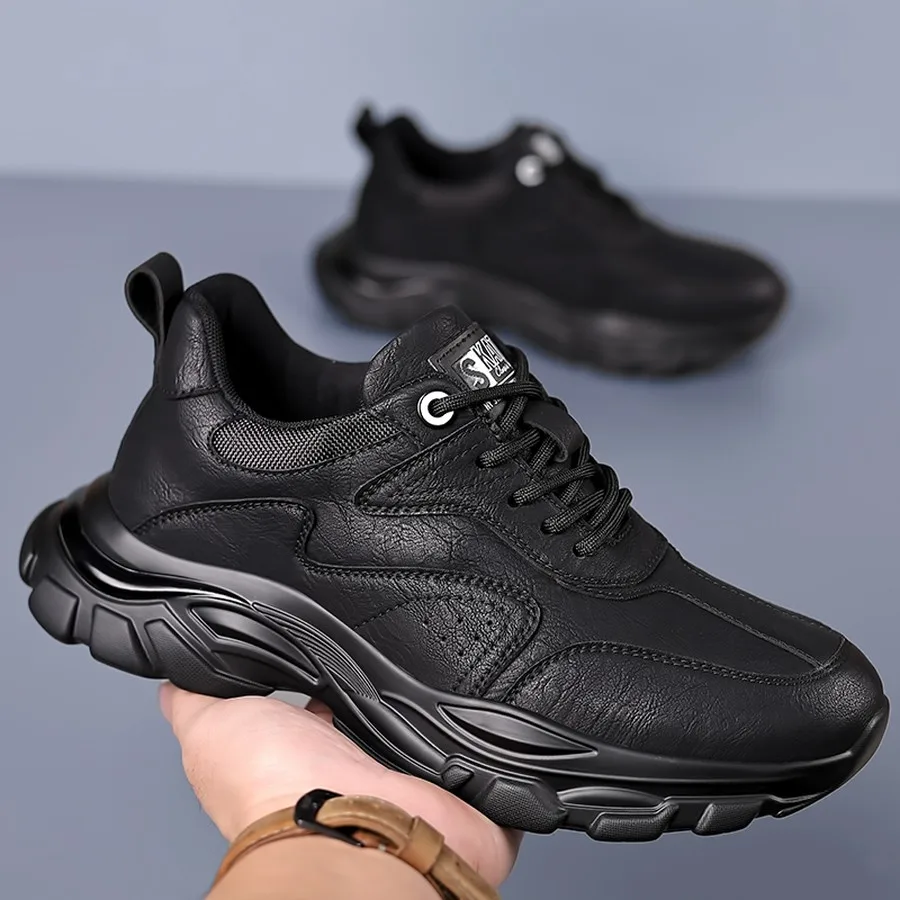 Men's Platform Sneakers Textured Upper Lace-Up Low Top Casual Shoes for Urban Exploration and Everyday Wear