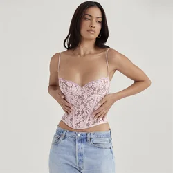Pink Lace Women's Corset Top Bra Sexy Strap Sleeveless Casual Daily Streetwear Party Outfit