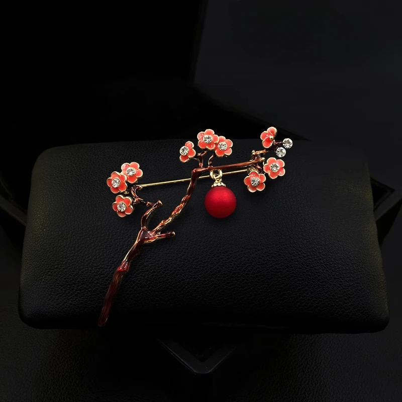 

Festive Plum Blossom Brooch for Women Suit Exquisite Chinese Style Red Flower Fruit Pins Dress Jacket Clothing Accessories 2039