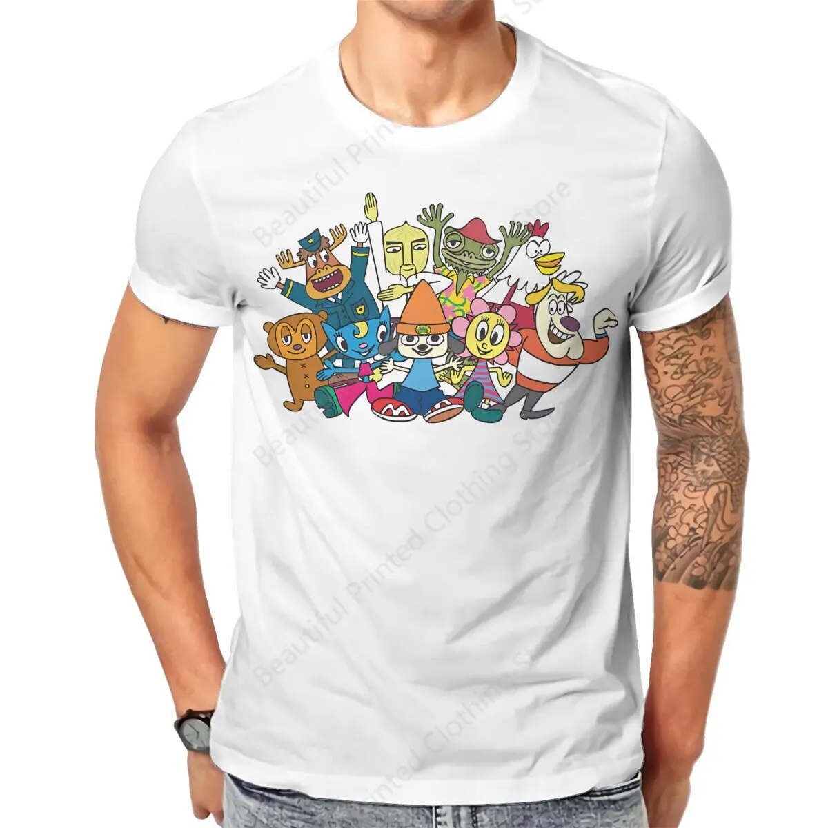 

100% Cotton T-shirt Parappa the Rapper Print Fashion Men's Women's T-Shirts Street Short Sleeve Trend Fun Versatile