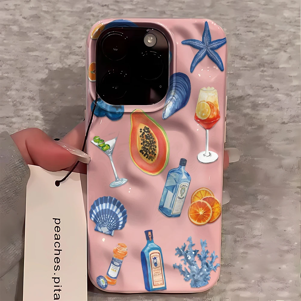 Marine Life And Alcohol Phone Case For IPhone 11 12 14 13 15 16 17 Pro ProMax  Plus 17Air Luxury Shockproof Wave Soft Cover Case