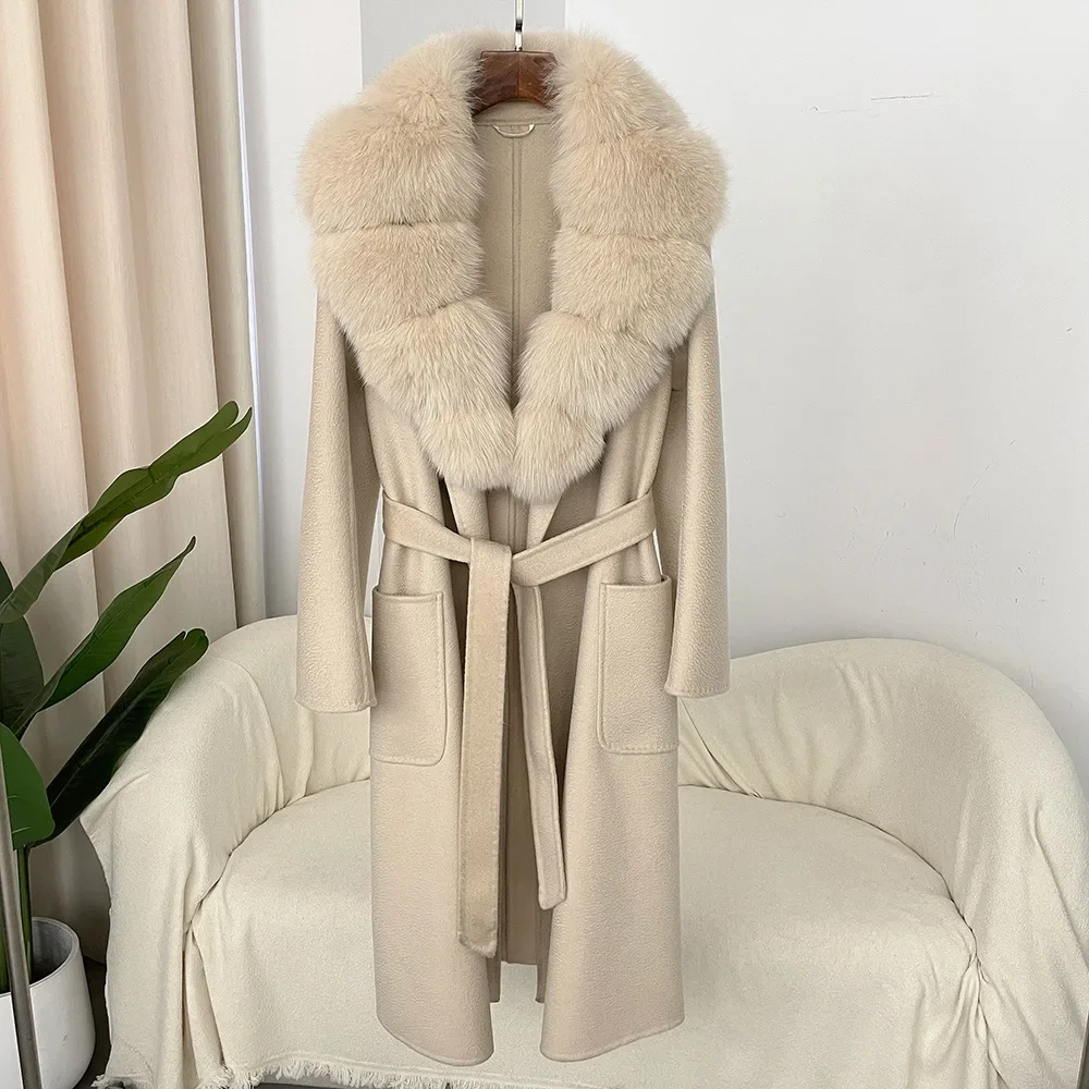 New Style Fox Fur Collar Double-sided Woolen Coat for Women High-end Small Large Size Simple Style Woolen Coat for Women