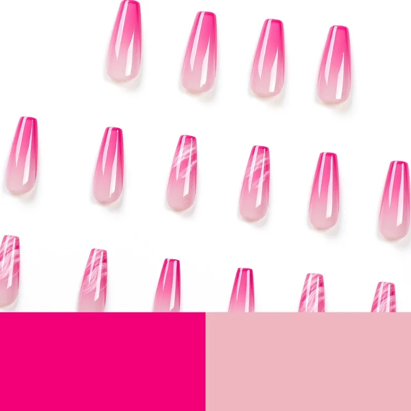 24szt French Ballet Pink Gradient Long Square Cheap Press on Nails with Glue False Nail Stick on Acrylic Fake Nails Set Nail Art