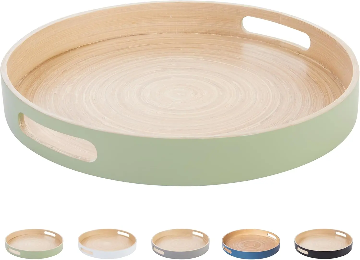 

Круглый поднос ручной работы из пряденого бамбука, цвет шалфей, 13,75 дюйма — экологичный декор для дома