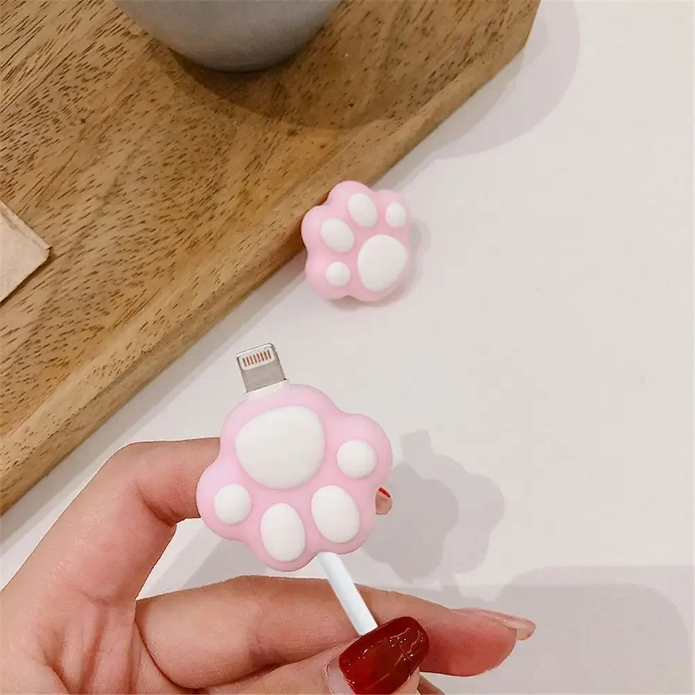 New Cute Cartoon Pink Cat Paws Cable Winder Protector for IPhone Cable Kawaii Desktop Wire USB Cable Charger Line Protector