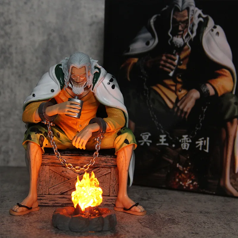 15cm One Piece Anime Figure Series Pvc Can Shine Bt Seated Rayleigh Pluto Reilly Bonfire Drinking Figure Model Ornament Statue