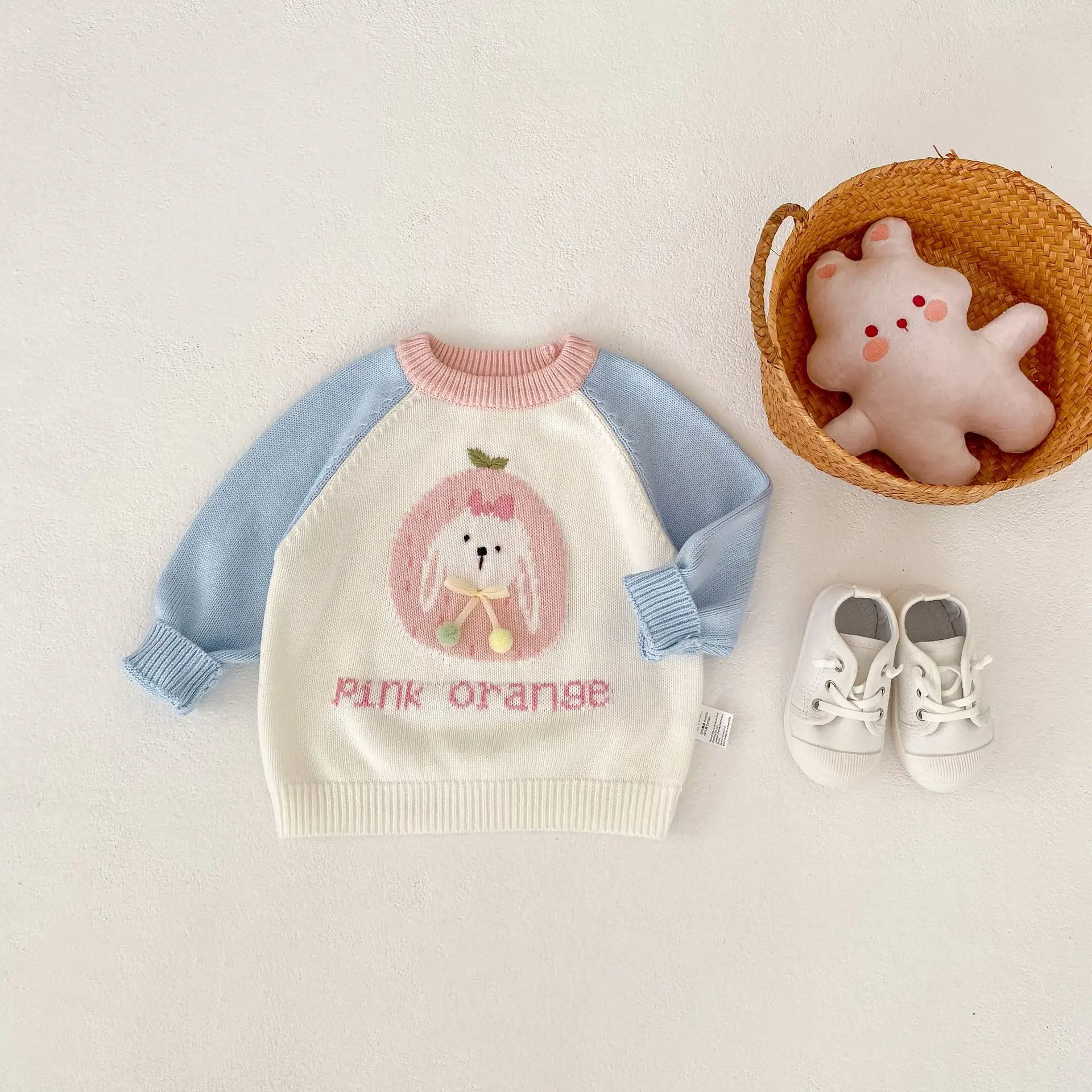 Frühling und Herbst Neue Stil 1-3 Jahre Alte Weibliche Baby Ärmel Kaninchen Gestrickte Hoodie Pullover