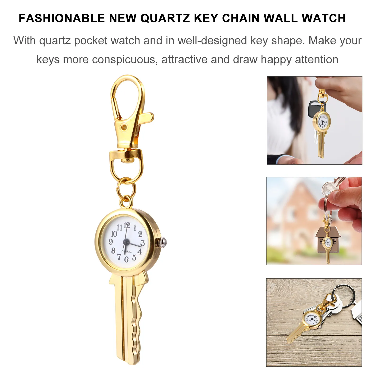 

Vintage Quartz Pocket Watch Keychain Metal Unique Charm Clip for Handbag Wallet Portable Pendant Fashion Accessory Retro Key