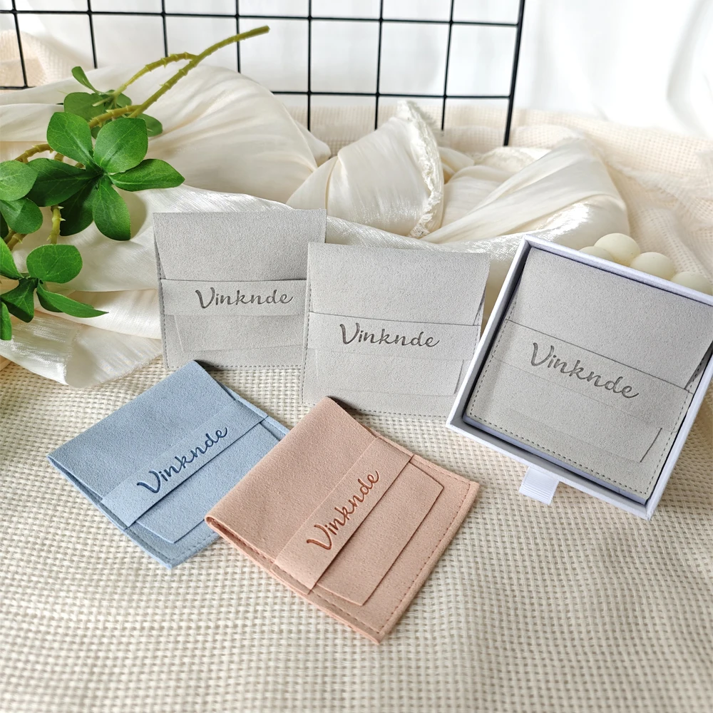 

Чехол для ювелирных изделий из микрофибры с логотипом, перерабатываемый бархатный маленький конверт с клапаном и отделением, сумки для серег, колец, часов оптом