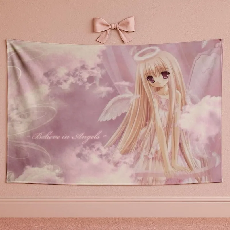 VIKAMA Pink Angel Anime-Wandteppich, weich und niedlich, Egirl, modische Wanddekoration, Schlafzimmer, Schlafsaal, Dekoration, Wandteppich