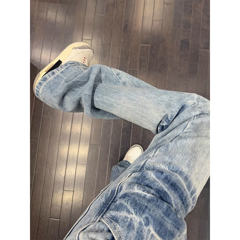

Waed Lightning Pattern Straight Leg Jeans Men's Spring American Vibe High Waist Slimming Micro Flared Pants Youth Faion