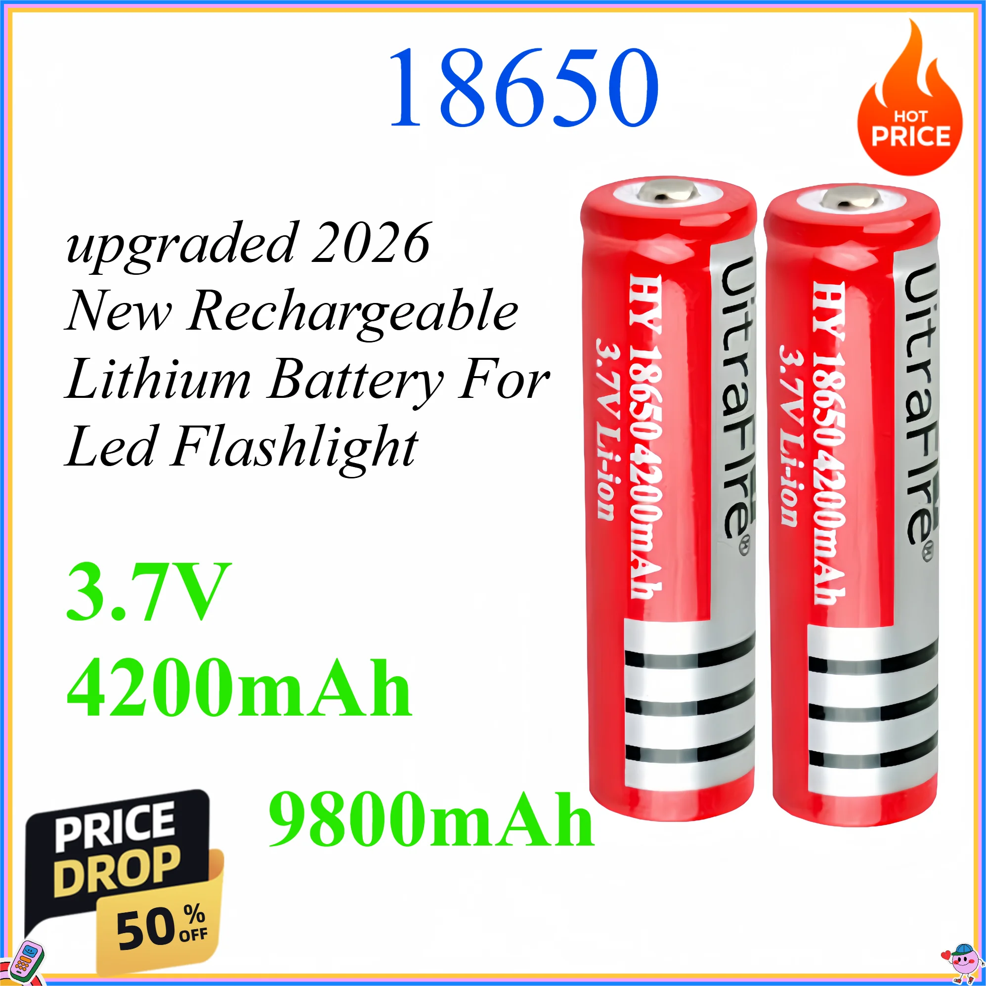 3.7V 4200mAh 9800mAh Upgraded 2026 New Rechargeable 18650 Lithium Battery For Led Flashlight Battery Litio Battery