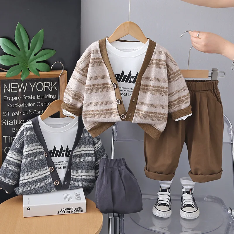 

3PCS Children Autumn Suits Boys Fashion Long Sleeve Clothing Pants Toddler Latters Suits Casual Clothing 0-5years
