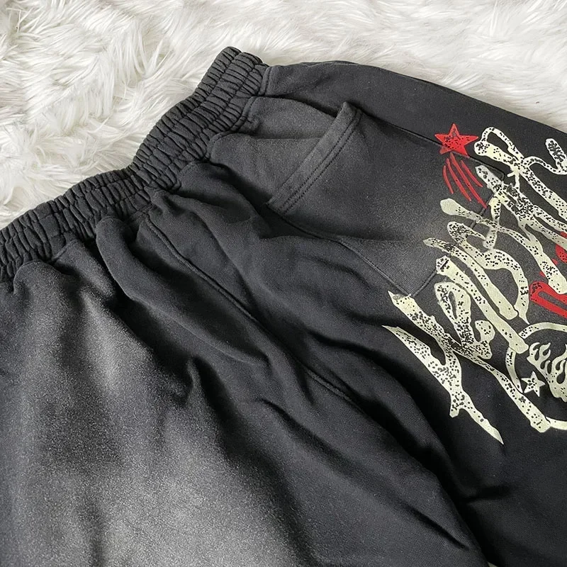 

24ss Hell Star Oversized Shorts Men Women 1:1 Tie Dyed Black Washed Pure Cotton Pants