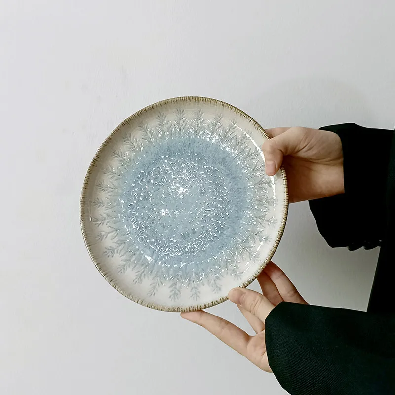 High-end Western Style Steak Plate Underglaze Color Retro Texture Household Tableware for Daily Dinner & Party Serving