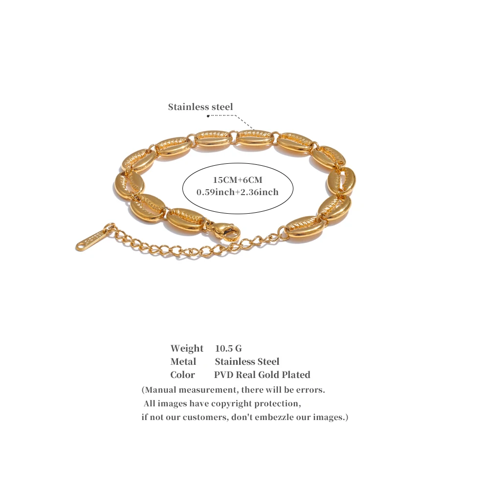 Yhpup Stainless Steel Metal Shell Gold Color 18K Plated Fashion Beach Holiday Bracelet Handmade Waterproof Summer Jewelry