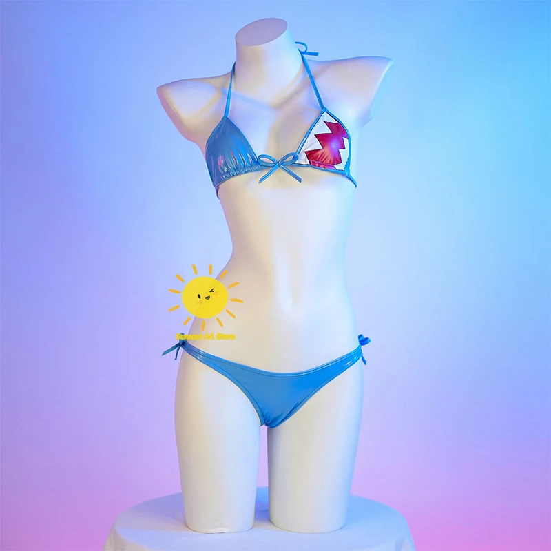 Sexy Cosplay Blue Swimwear Shark Bikini Cosplay Bodysuit Anime Glossy Uniform Bikini Halloween Carnival Party for Women Girls