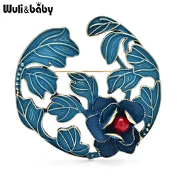 Wuli&baby New Blue Series Lotus Flower Round Brooches For Women Unisex Metal Beautiful Flowers Party Offie Brooch Pins Gifts