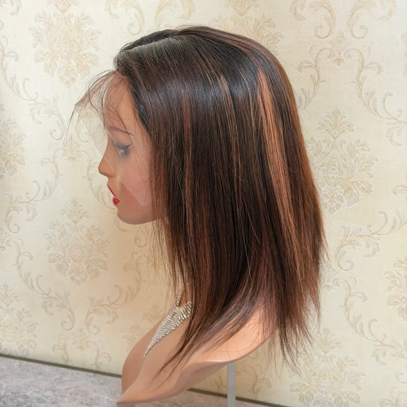 

13x4 Парики фронта шнурка Прямые блики Блондинка Коричневые человеческие волосы HD Парик фронтальной части шнурка Боб Бесклеевой парик Человеческие волосы Естественная плотность