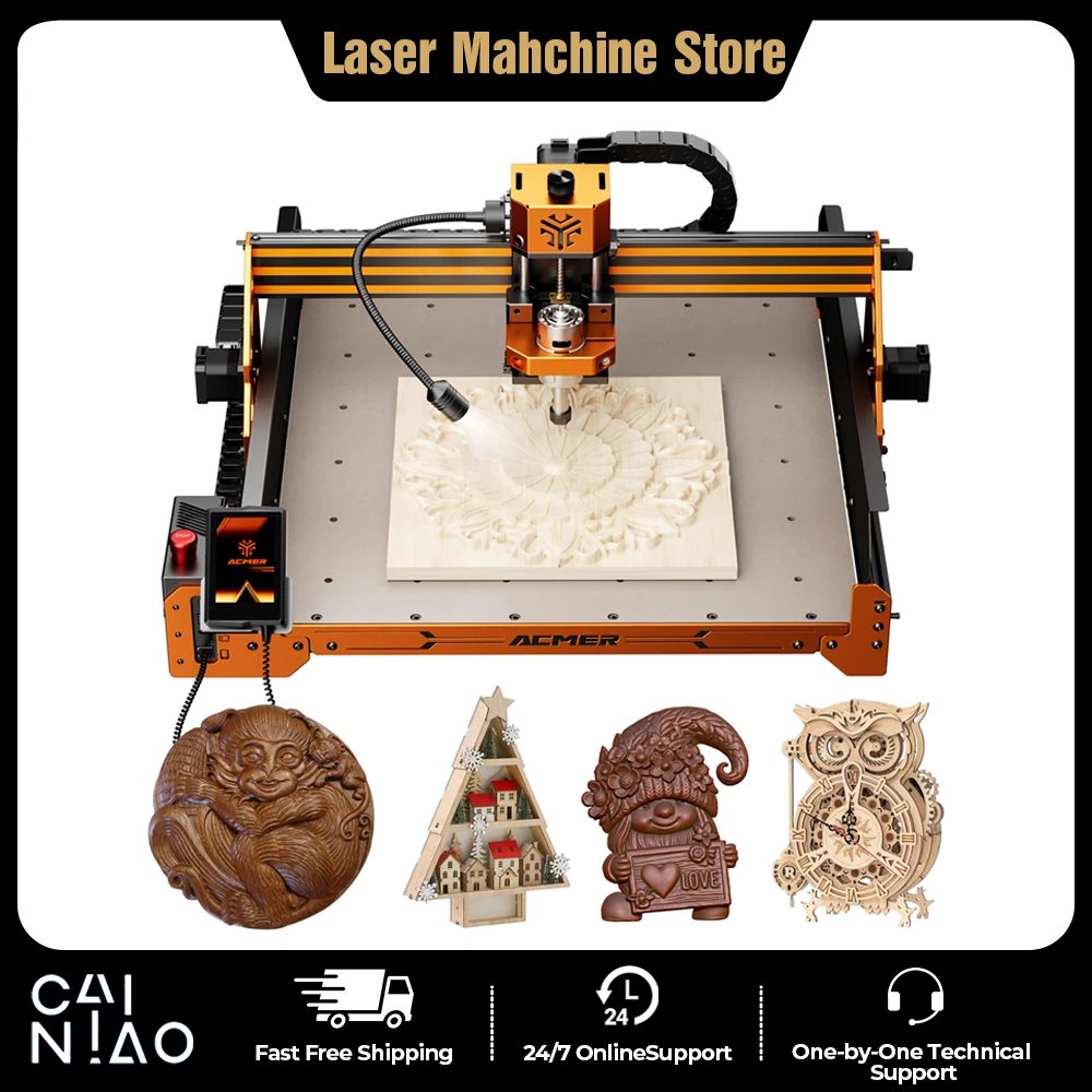 

ACMER 70W 4S CNC Router Machine 3 Axis Control LED Touchscreen Emergency-Stop Upgradable for Wood Plastic Acrylic 400*400*80mm