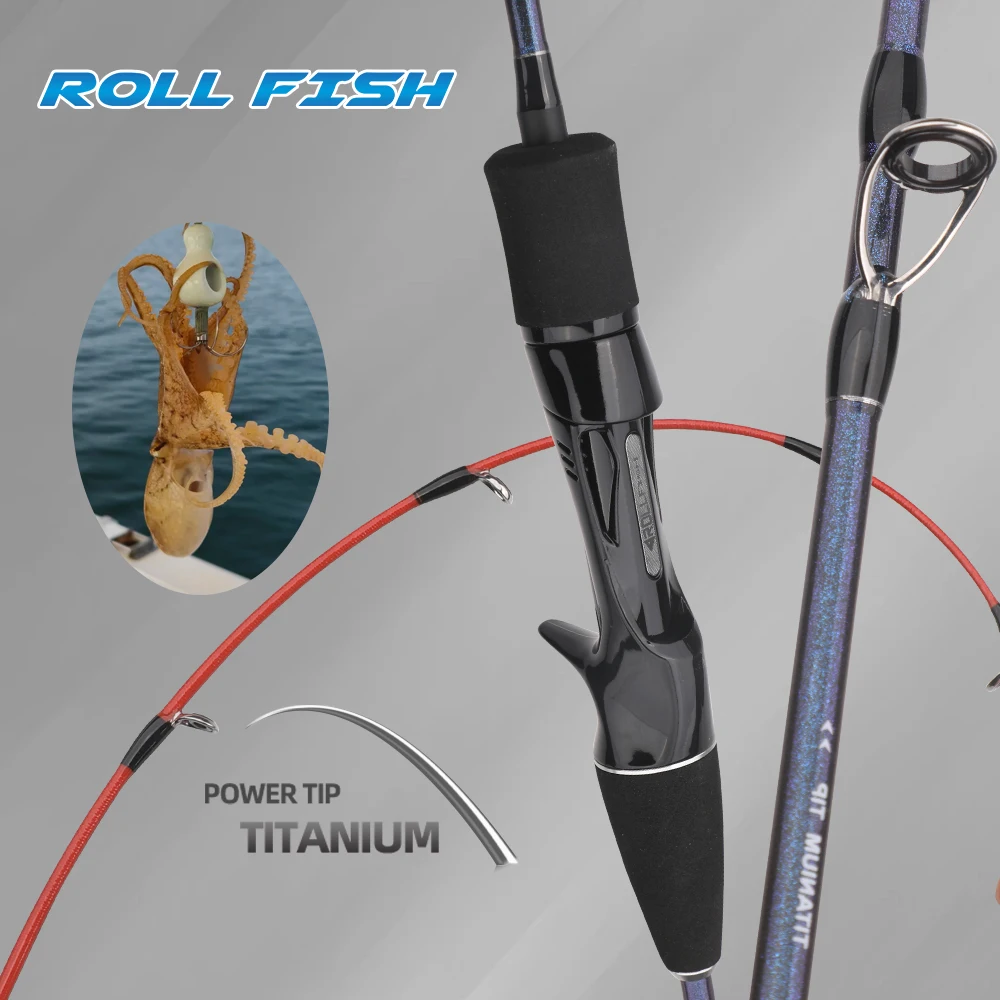 ROLLFISH Titan-Spitze Oktopus-Tintenfisch-Castingrute aus Kohlefaser für Salzwasser-Bootsangeln, Leichte Slow-Jigging-Rute 1,55M Action7:3