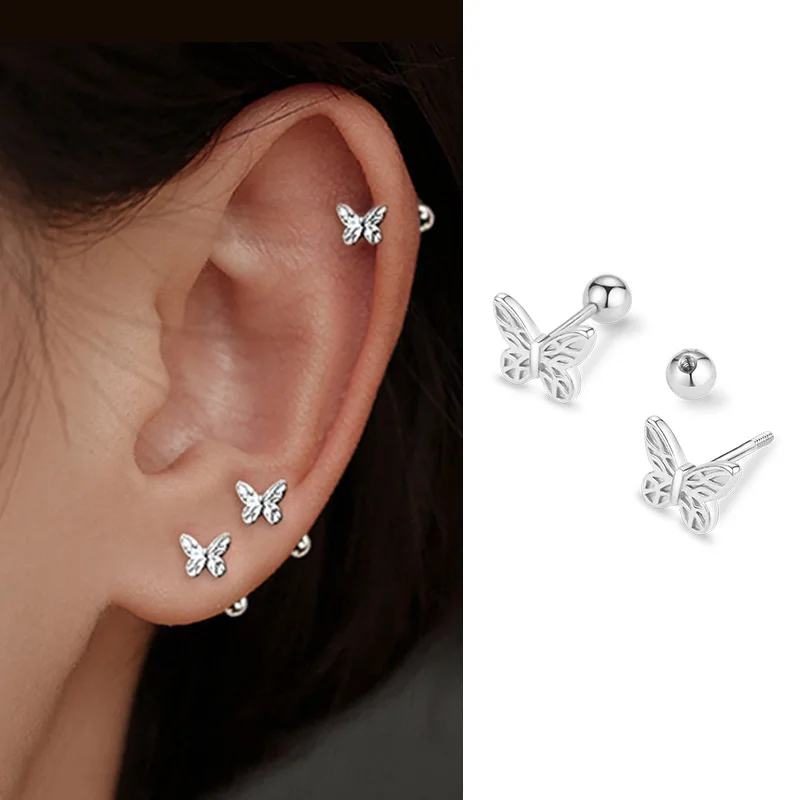 Fashion Cute 925 Silver Needle Simple Butterfly Ball Stud Earrings Female Students All-match Jewelry Accessories Noble Gifts