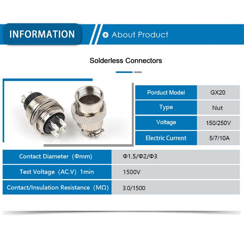 GX20 Nut Type  Male &Female Aviation Plug Socket Connector 2/3/4/5/6/7/8/9/10/12/14/15 PIN Cable Joint  Aviation Plug Connector