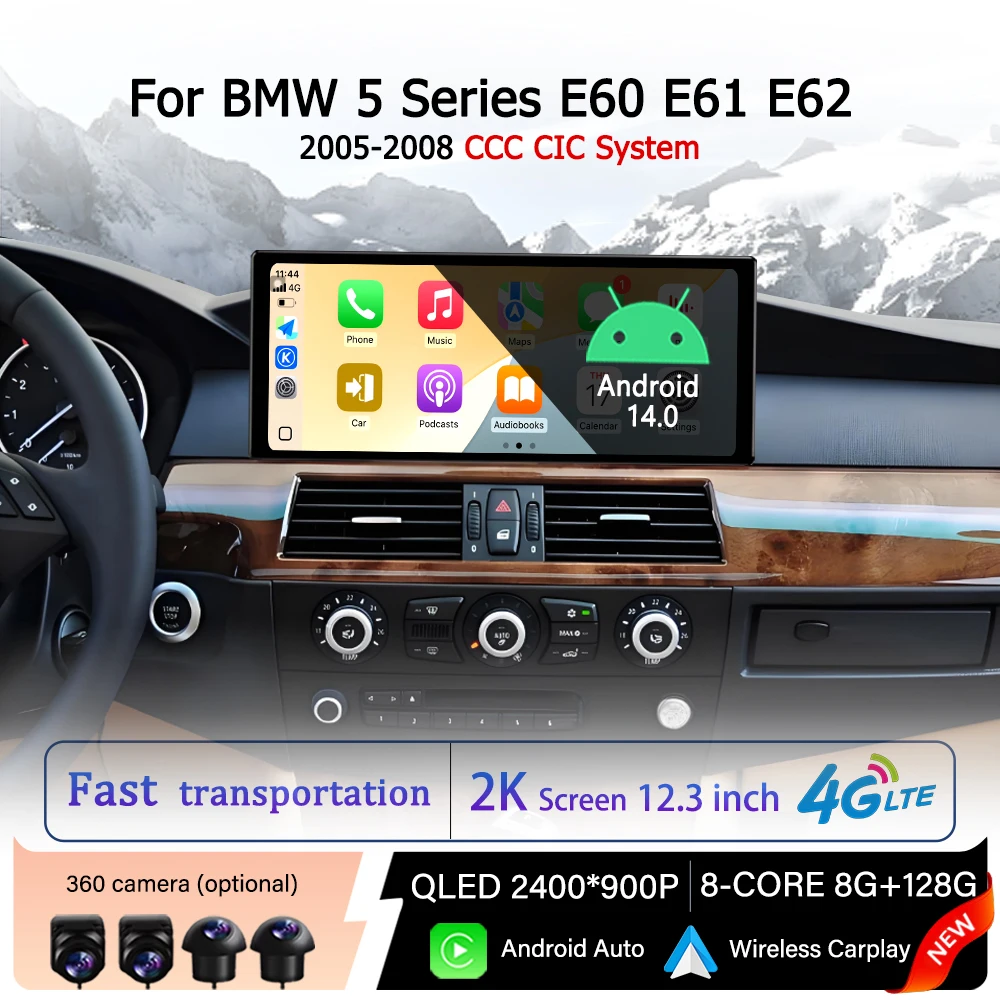 

Carplay Auto Android 14 for BMW 5 Series E60 E61 E62 2005-2008 CCC CIC System Car Radio Multimedia Video Player GPS Navigation