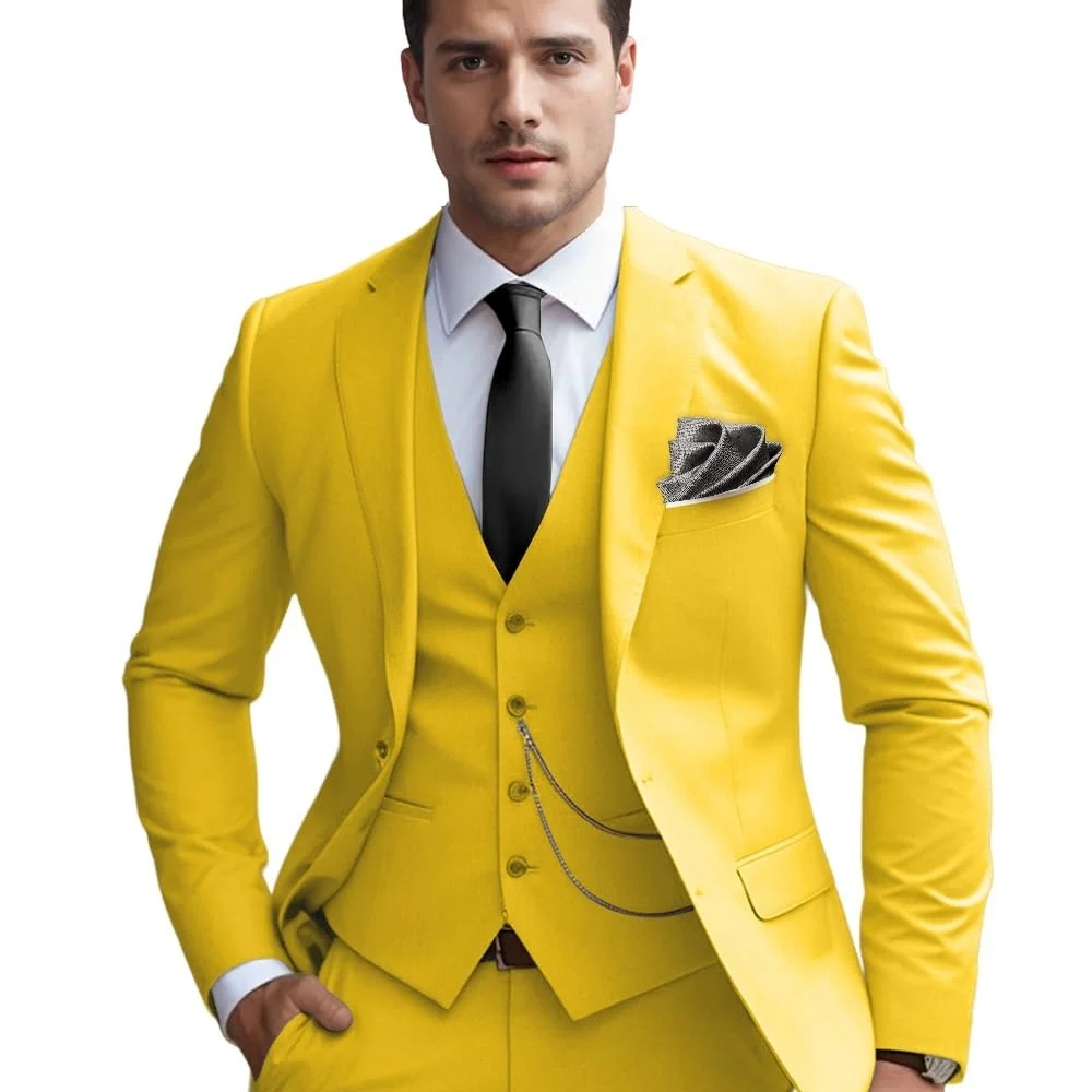 

Solid Suits For Men Slim Fit Fashion Design Groom Wedding Blazer Vest Pants Boyfriend Wear Party Prom Business Suits