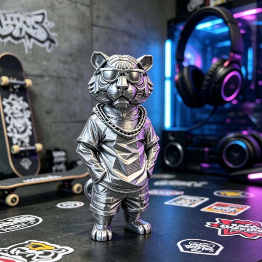 Cool Hip‑Hop Tiger Figurine 3D Printed Statues Street Style Sunglasses Tiger Home Desktop Collectible Ornaments Home Decor Gifts