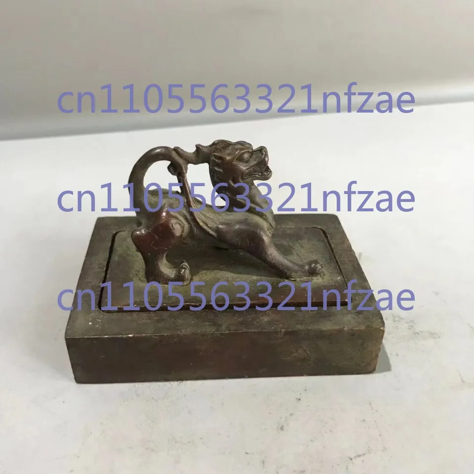 

Китайская старая бронзовая статуя дракона, фигурка печать, художественный ремесленный декор стола