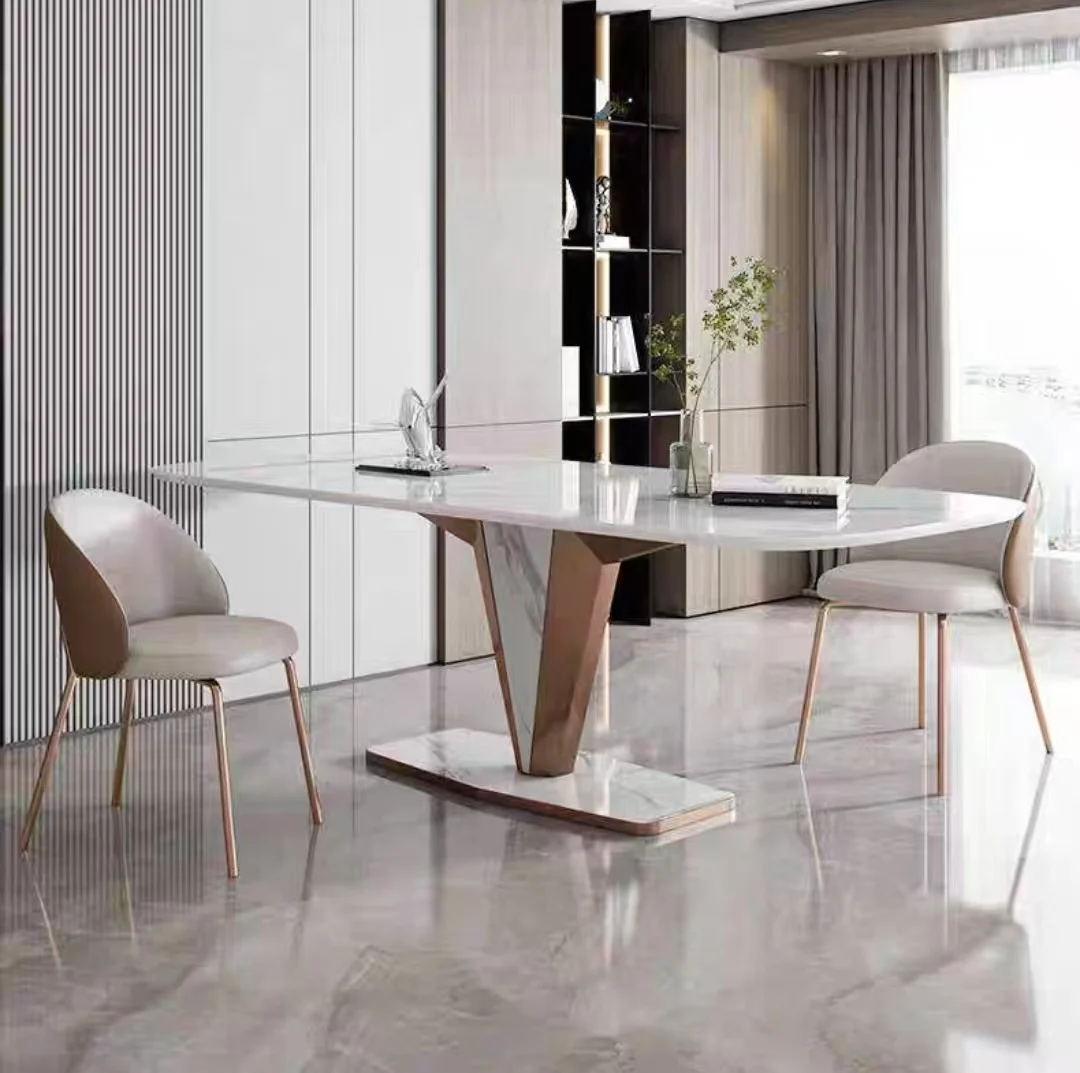 @#2025 High End Design Italian Rock Plate Table and Chair Combination Modern Rectangular Dining Table for Restaurant