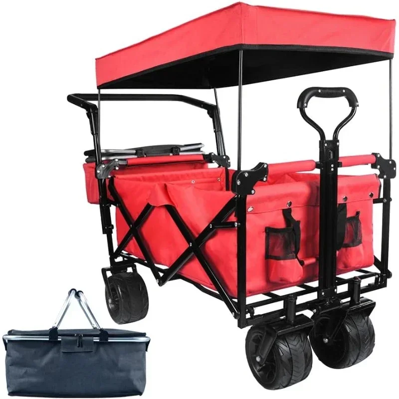 Collapsible Wagon Heavy Duty Folding Wagon Cart with Removable Canopy, 4