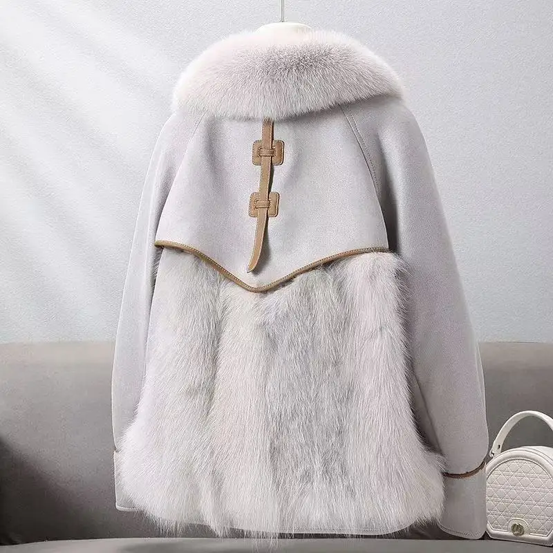Manteau élégant avec ceinture et grand col en fourrure pour femme, veste d'hiver en fourrure de coton pour fille, tempérament à la mode, nouvelle collection 2025