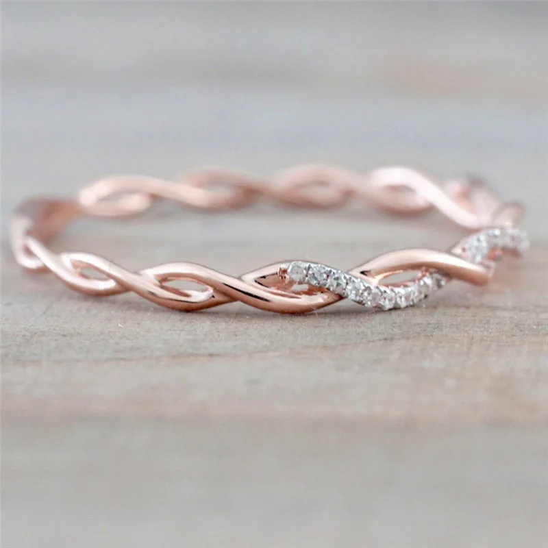 Huitan Simple Stylish Women Thin Rings Fancy Twist Band Shiny Crystal Cubic Zircon Daily Wear Versatile Jewelry Minimalist Gift image 5