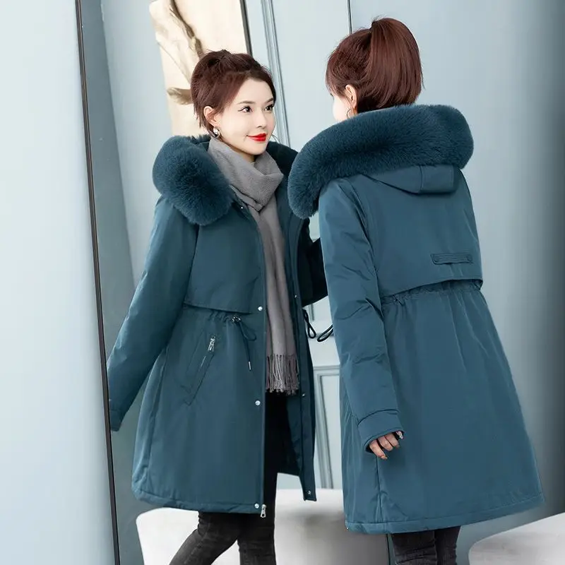 Women 2023 Wool Collar Cotton Coat Pai Overcomes Mid Length Cotton Coat Korean Version Slim Fit and Slim Thick Coat